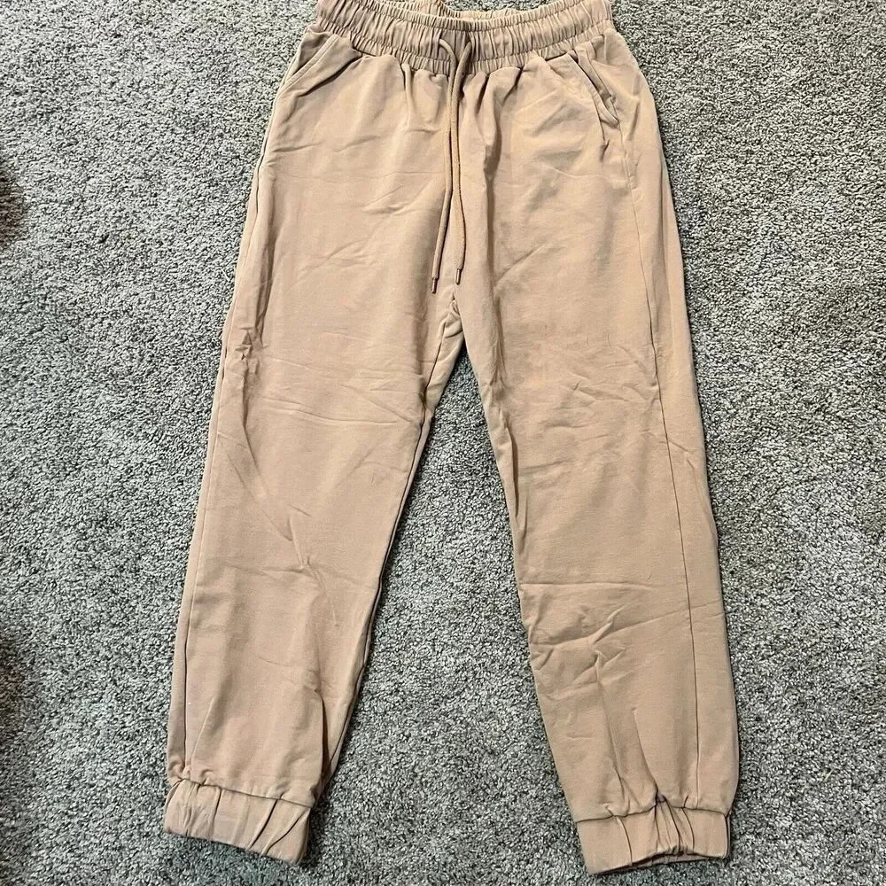 Women Sweatpants Ankle Tan Jogger High Rise Drawstring Long Medium Cozy Light